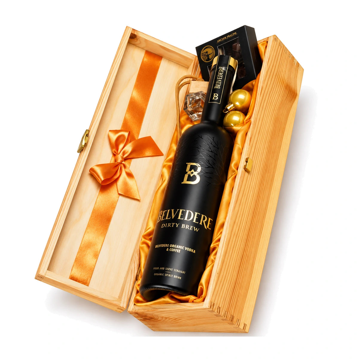 ZESTAW PREZENTOWY BELVEDERE DIRTY BREW W SKRZYNCE DREWNIANEJ