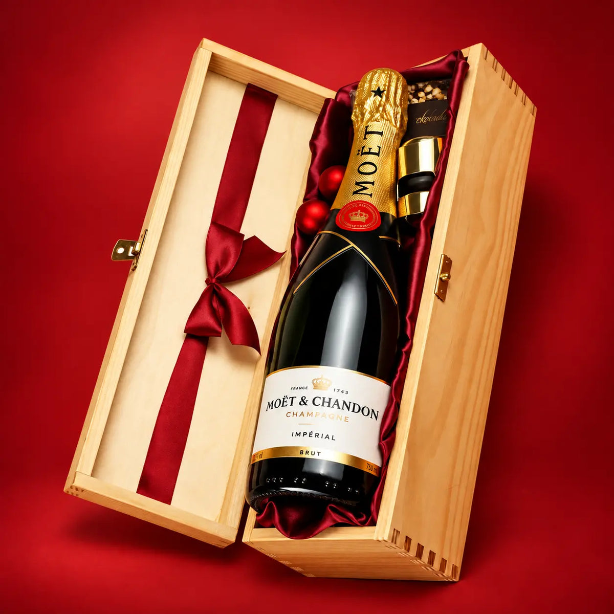 ZESTAW PREZENTOWY MOËT & CHANDON IMPÉRIAL BRUT W SKRZYNCE DREWNIANEJ
